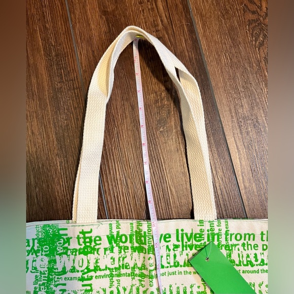 NWT AVEDA Certified Organic Cotton tote. Green & ivory. - Picture 7 of 9
